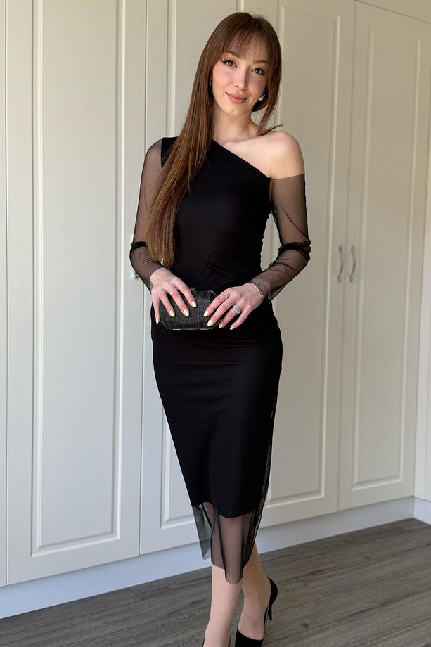 Siyah Midi Tül Elbise - 3