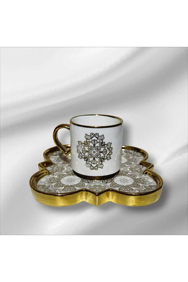 2 Kişilik Şık Fincan Takımı & Gold Lokumluk & 2 Adet Kahve Yanı Su Bardağı - 3