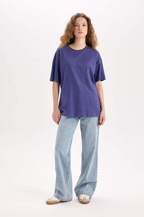 Oversize Geniş Kalıp Bisiklet Yaka Basic Düz Kısa Kollu Tişört V4136AZ25SM - 2