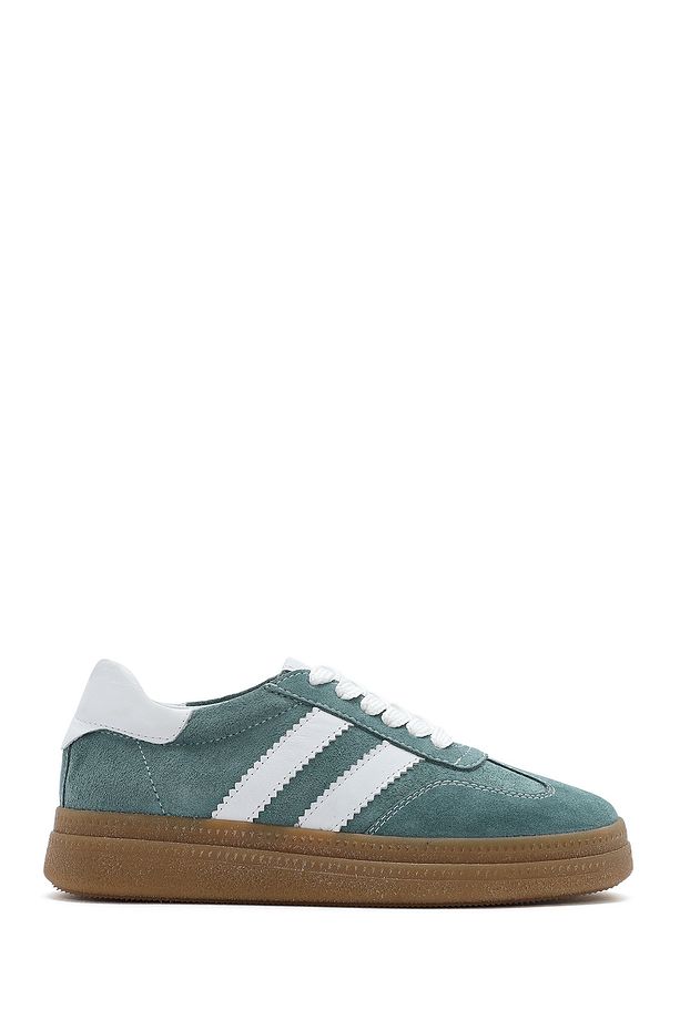 Kadın Yeşil Bağcıklı Kalın Tabanlı Süet Deri Sneaker 25SFD511010 - 1
