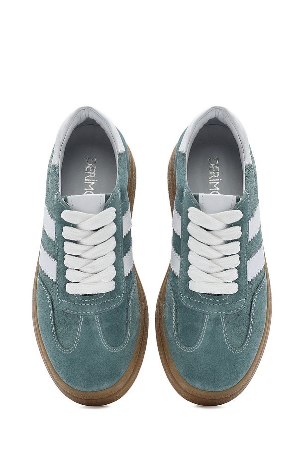 Kadın Yeşil Bağcıklı Kalın Tabanlı Süet Deri Sneaker 25SFD511010 - 7