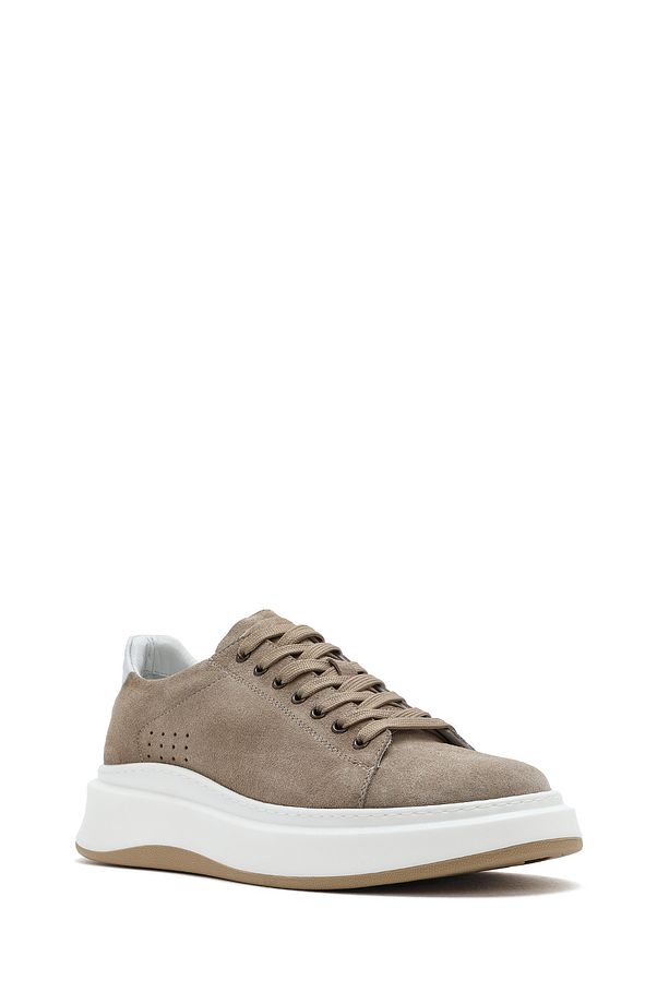 Erkek Bej Bağcıklı Kalın Tabanlı Nubuk Deri Sneaker 25SFD6109V3 - 6