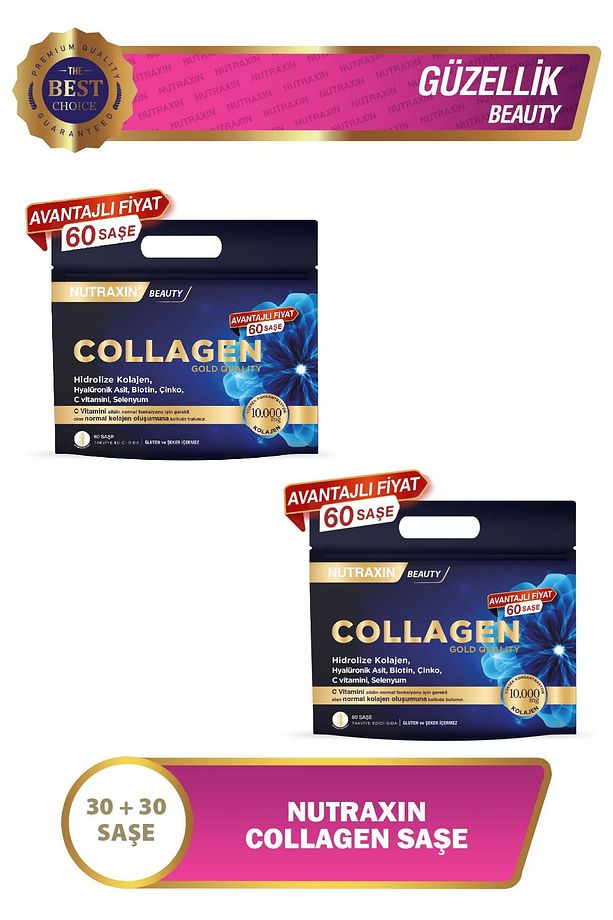 Collagen 60 Saşe 10.000 Mg Tip 1 Tip 3 Çanta Set x 2 adet - 1