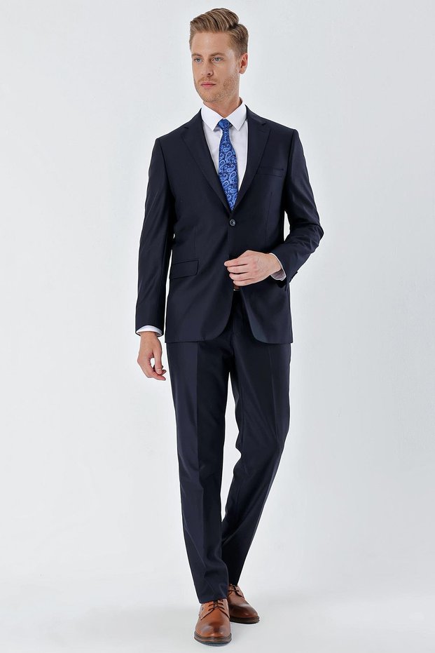 Navy Blue Mono Collar 8 Drop Slim Fit Full Lining Flexible Suit 1001240006