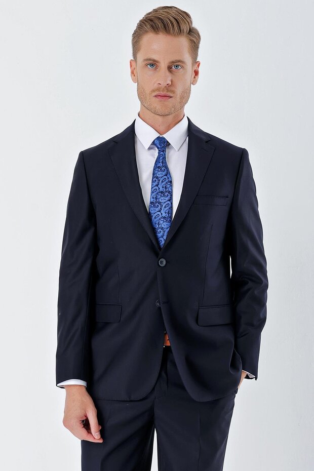 Men's Navy Blue Mono Collar 8 Drop Slim Fit Slim Fit Suit 1001240006