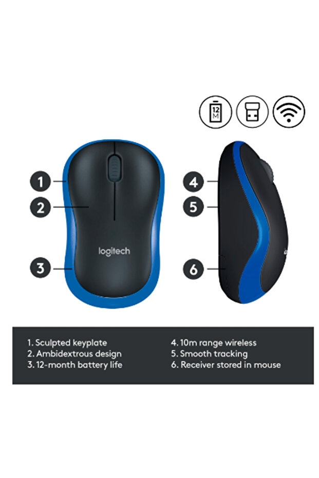 Mouse Optic Wireless Logitech M185, USB, 1000 DPI (Albastru) - 2