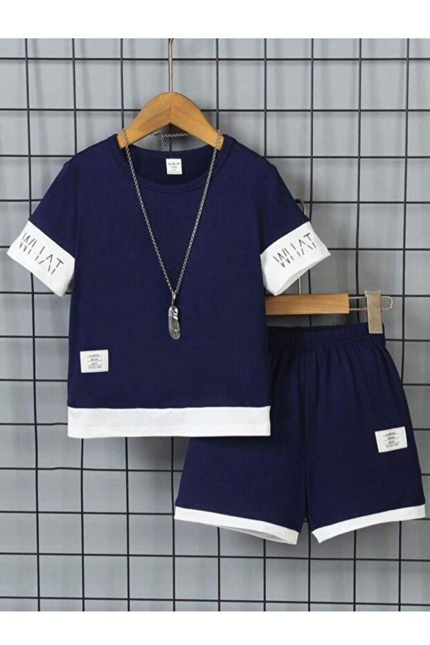 Wi̇at Navy Blue Printed Children's Suit