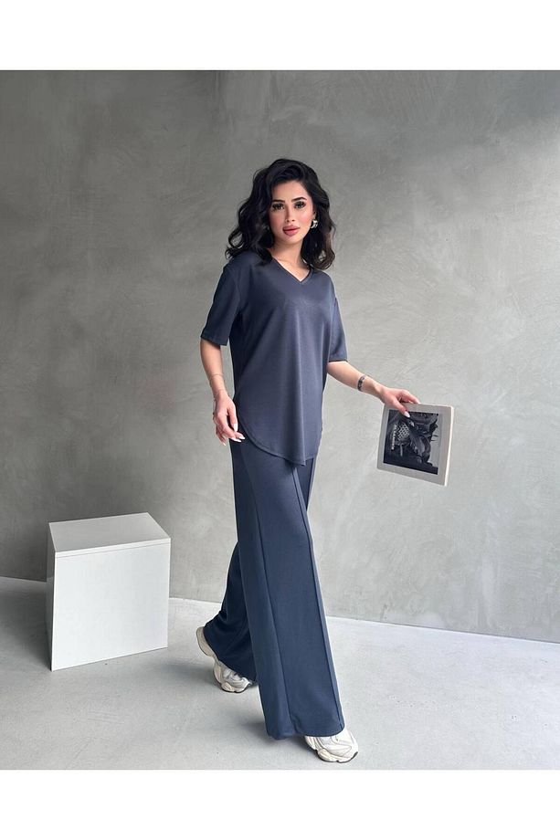 Modal Kumaş Kısa Kollu Kadın Eşofman Takımı, Üst Oversize, Alt Fit – Yumuşak Kumaş, Modern Tasarım - 4