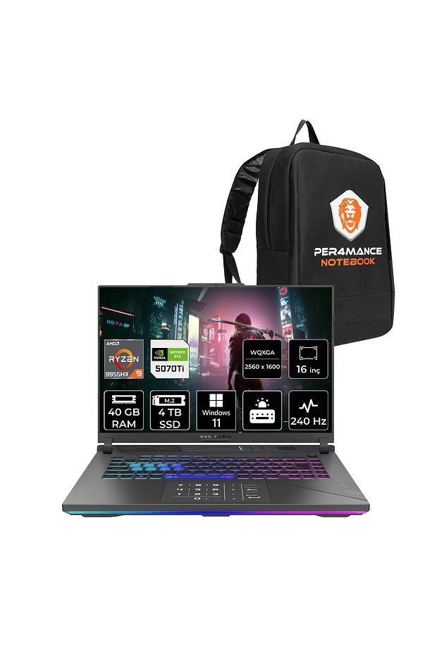 ROG Strix G16 R9 9955HX 40GB 4TB SSD RTX5070Ti/12GB 140W 240HZ 16'' 2.5K W11H Gaming & PER4 - 1