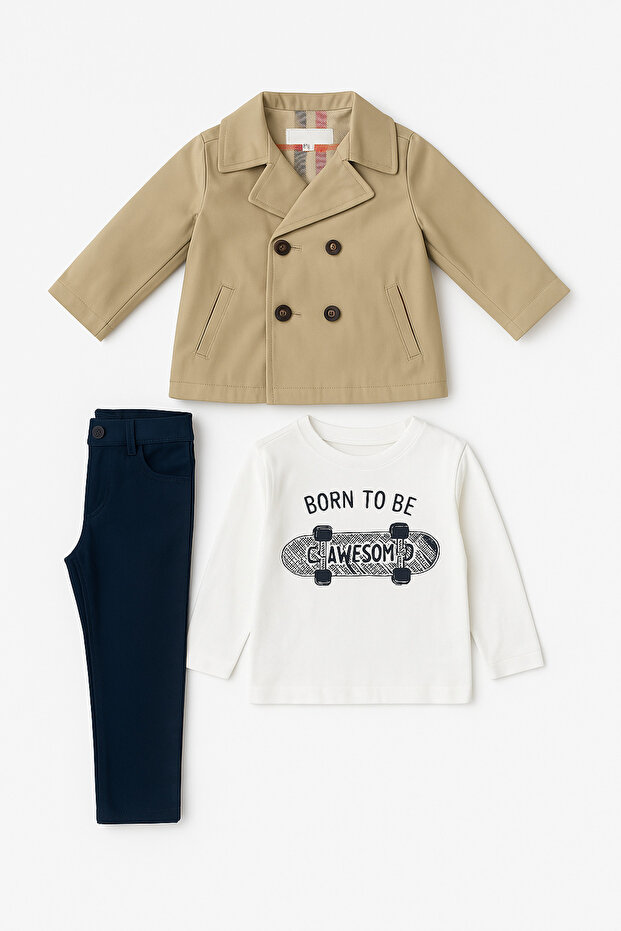 طقم جاكيت معطف ترنش 3 قطع - 1