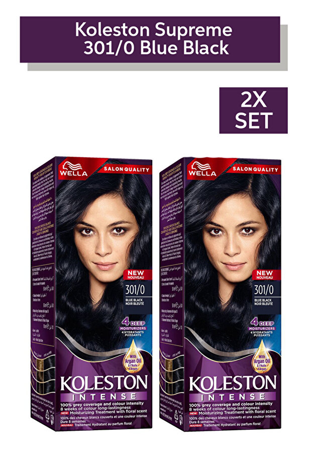 Koleston Intense - Long-lasting, Vibrant Hair Color, 100% Grey Coverage - 301/0 Blue Black X 2