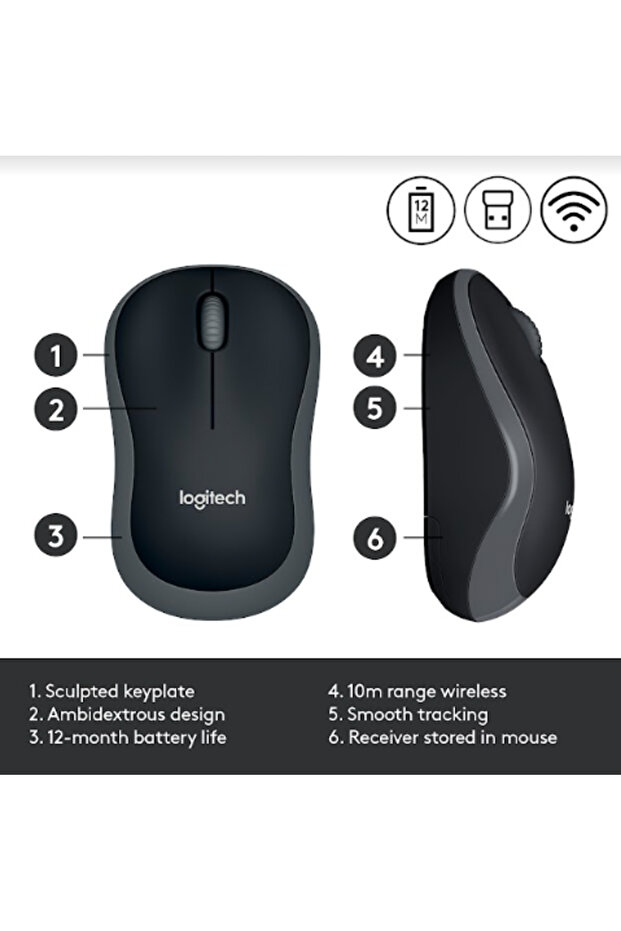 Mouse Optic Wireless Logitech M185, USB, 1000 DPI (Gri) - 13