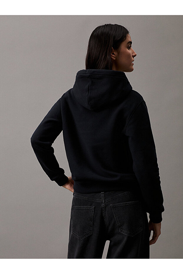Kadın Siyah Kapüşonlu Sweatshirt - 2