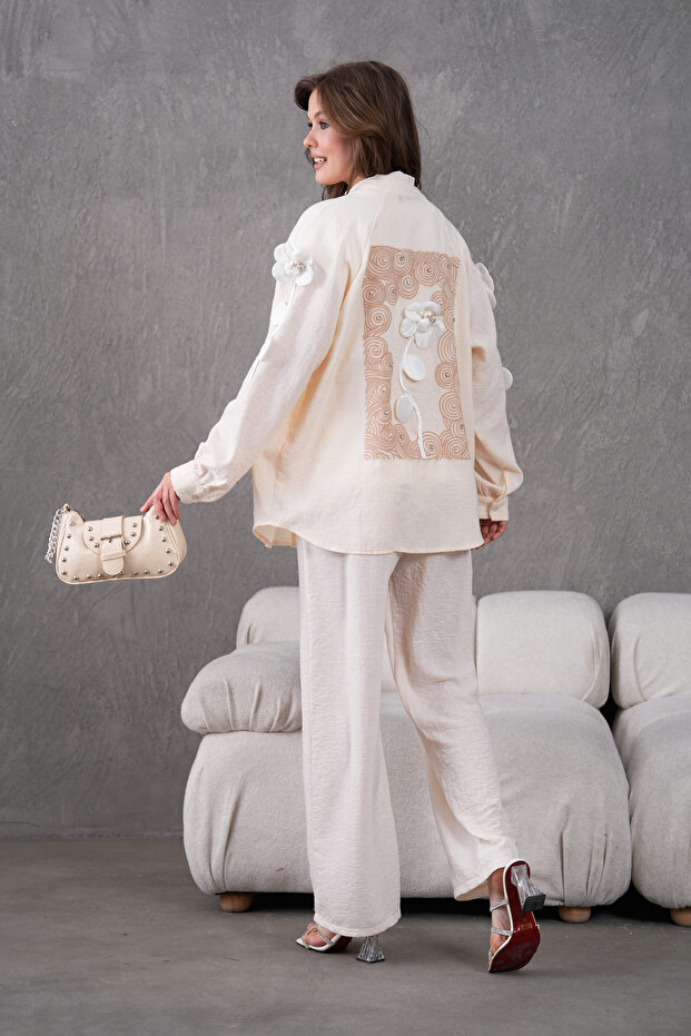 Women's Embroidered Linen Kimono Double Set