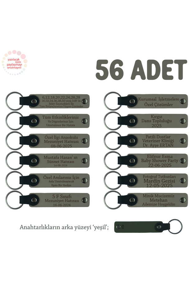 Set of 56 Keychains with Advertising for Modified Garage Customers, Promotional, Ash Grey & Green