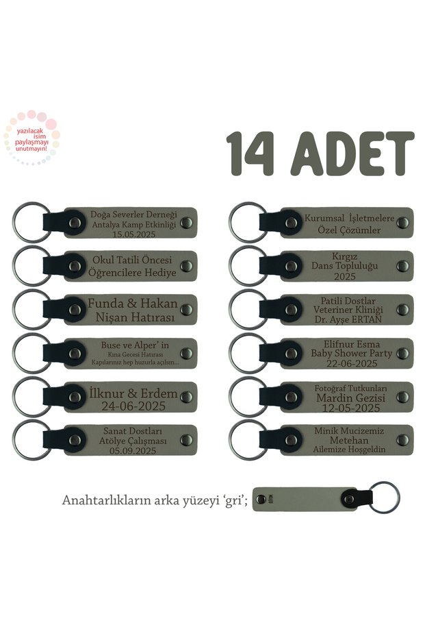 Gift Keychain with Name on It for Mevlit Souvenir, Set of 14, Ash Gray & Gray