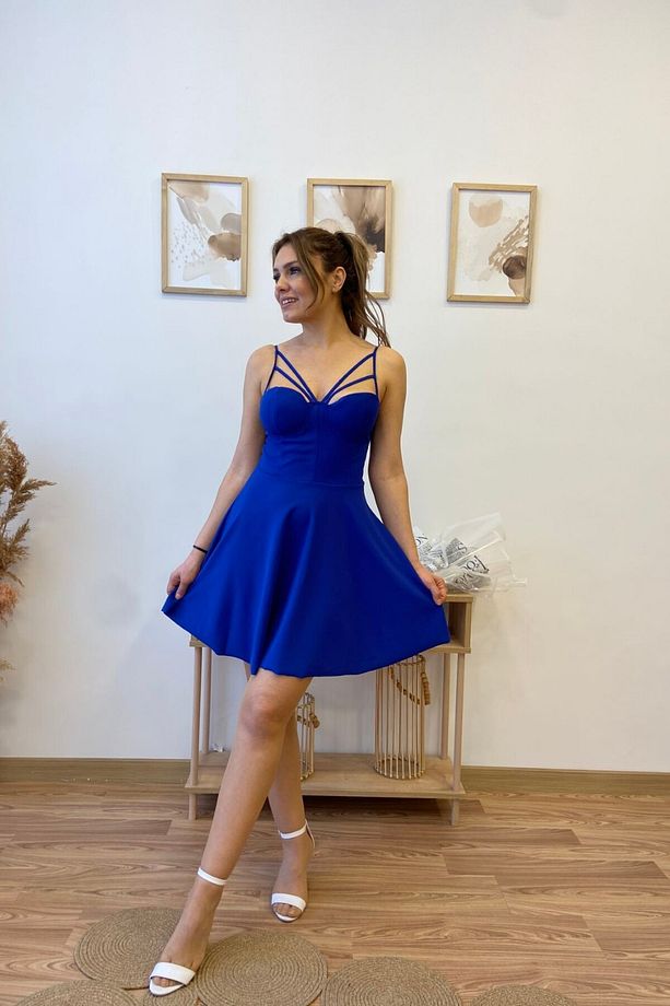 Göğüs Kuplu Kloş Mini Elbise - 7