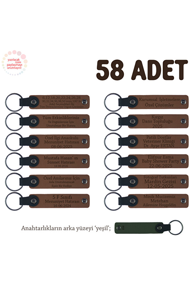 Name Written Memory Keychain, Set of 58, Brown & Green, Special Graduation Souvenir for High School Classes