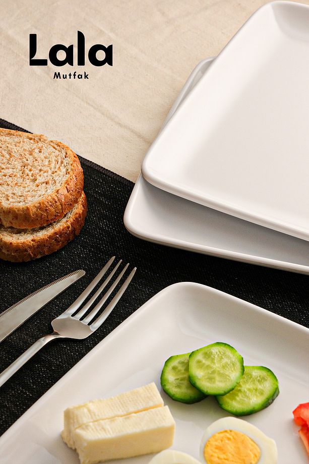 Gözde Kare Servis Tabak - 3'lü Set (23 CM - ŞIK, DAYANIKLI, YEMEK VE SUNUM TABAĞI) - 3