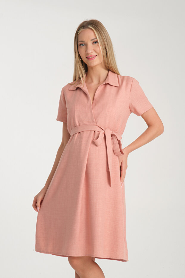 Maternity Shirt Collar Linen Dress