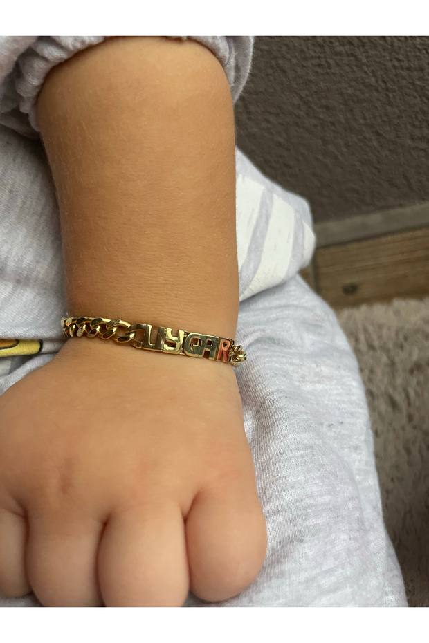 İsimli Unisex Çocuk Bileklik Gümüş, Erkek Çocuk Isimli Bileklik Altın Kaplama, Erkek Kız Bebek Künye - 8