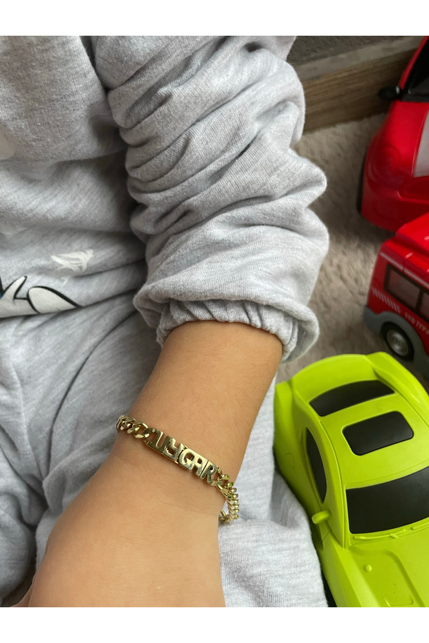 İsimli Unisex Çocuk Bileklik Gümüş, Erkek Çocuk Isimli Bileklik Altın Kaplama, Erkek Kız Bebek Künye - 6