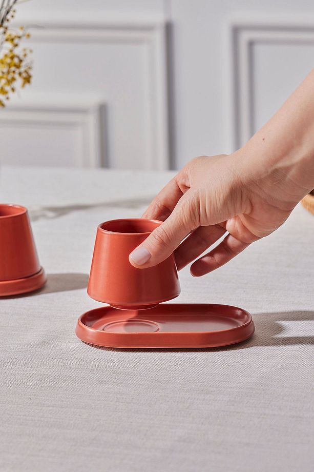 Equal 2 Kişilik Kiremit Lokumluklu Kahve Fincan Takımı 80 ml - 3