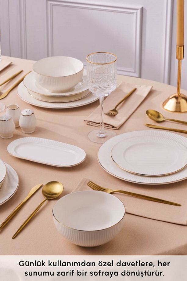 Elegance Bone Massimo 53 Parça 12 Kişilik Yemek Takımı Gold - 6