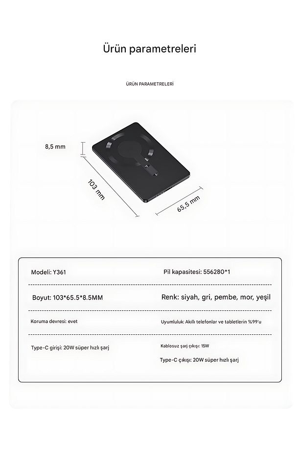 5000mAh Ultra Slim Hafif Powerbank - Güçlü Magsafe - 15W Hızlı Şarj - Taşınabilir Batarya - 5