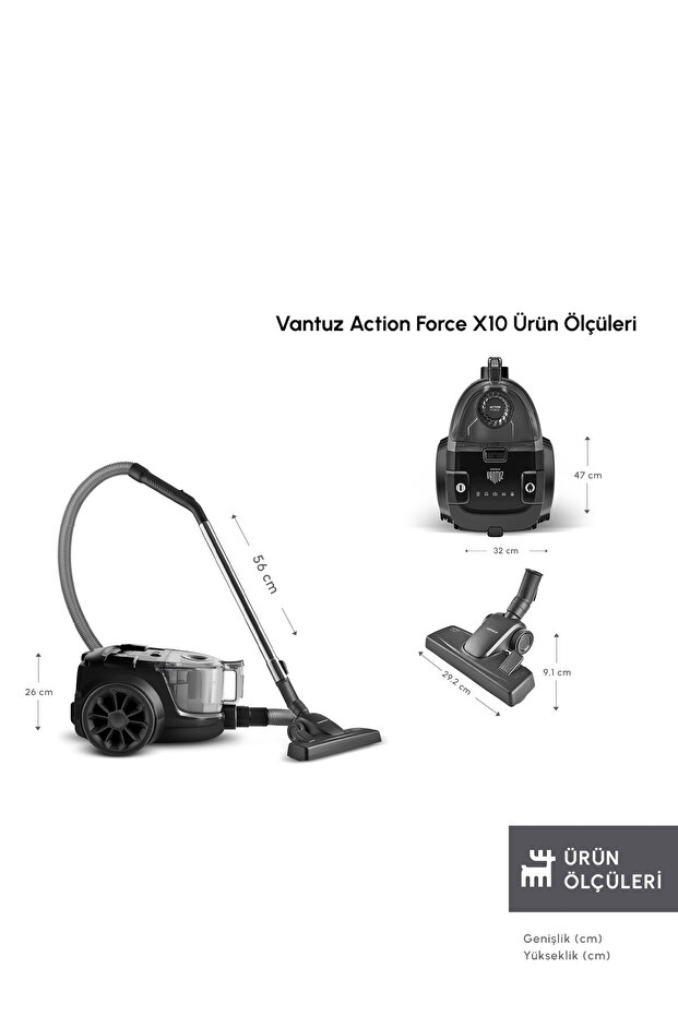 Vantuz Action Force X10 2 Lt Toz Torbasız Hazneli Elektrikli Süpürge Black 899 W - 4