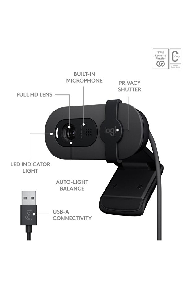 Camera Web Logitech Brio 100, Full HD, Negru - 6