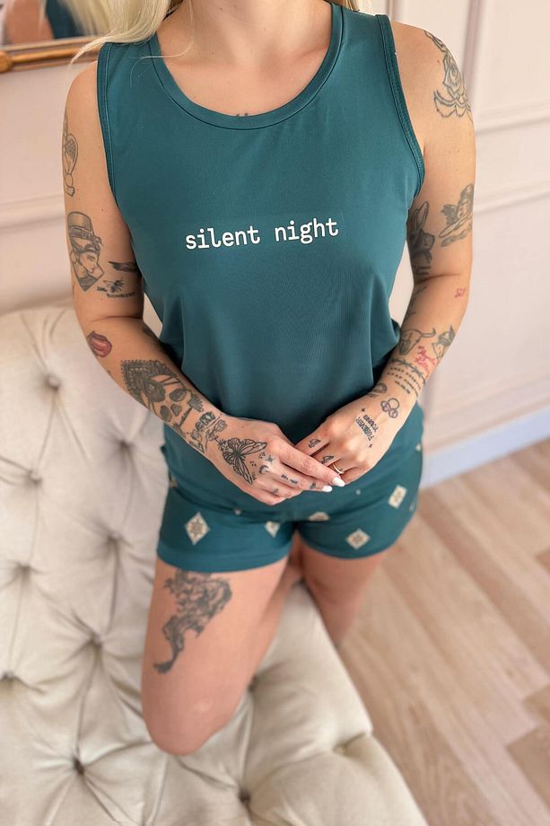 Zümrüt Silent Desenli Sıfır Kol Şortlu Örme Kadın Pijama Takımı - 6