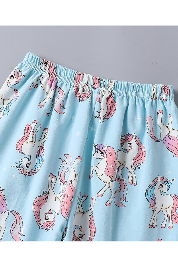 SAPS Unicorn Printed Pajama Set - Light Blue - 8