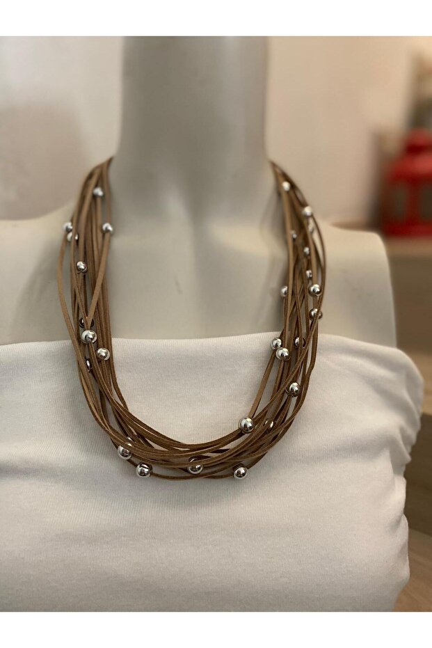 Bohem Nickel Pearl Beaded Suede Design Necklace