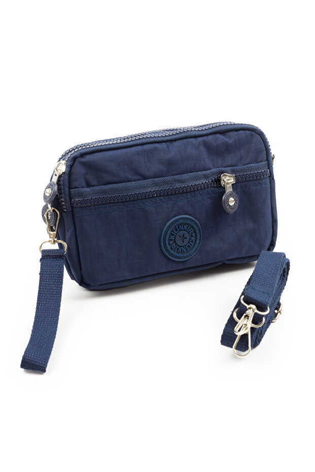 Crinkle/Clinkir Waterproof 4 Zippered Shoulder Strap Mobile Phone Carrying Bag Wallet Navy Blue K002