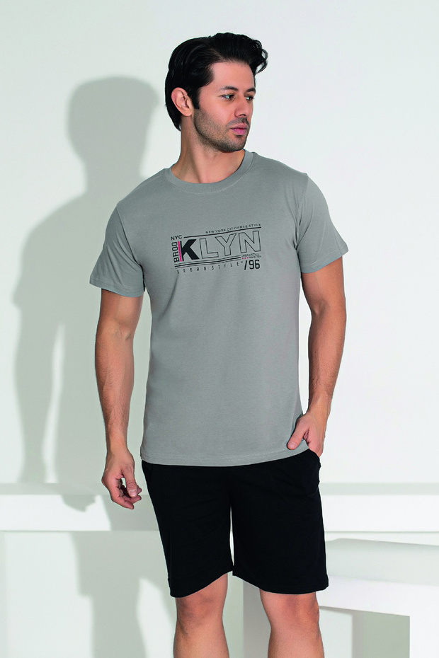 Men's Shorts Tshirt Pajama Set 25254 Gray