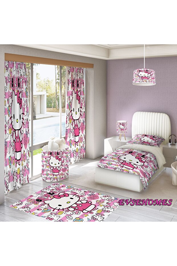 Hello Kity Children's Room Full-Set (2 Blanket Curtain-Curtain-Curtain-Curtain-Curtain-Curtain)