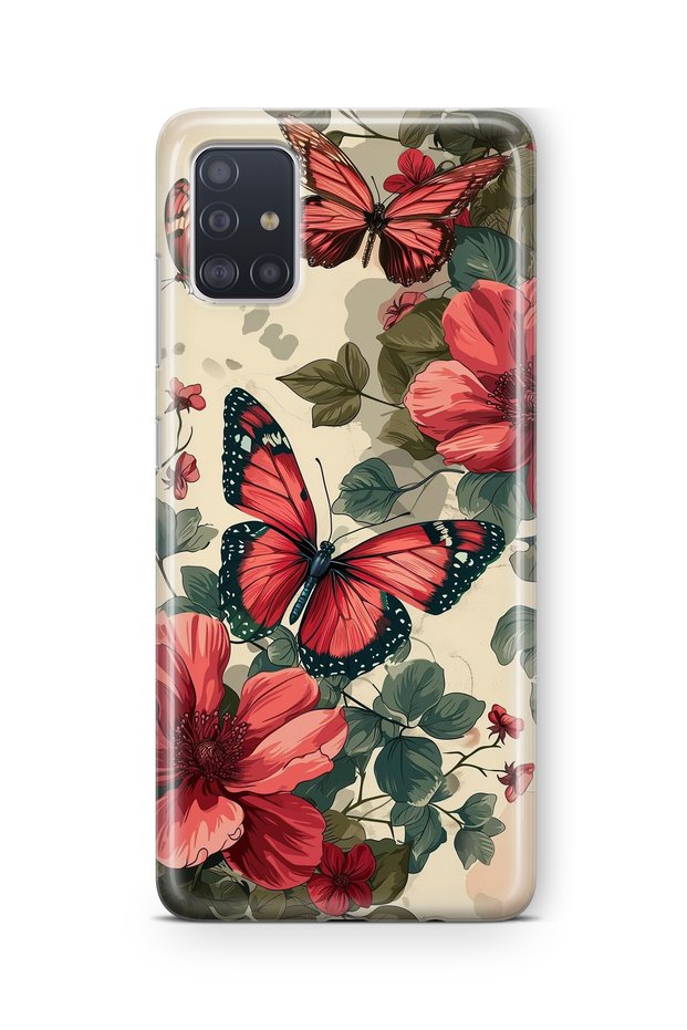 Red Butterflies Design Printed Transparent Case Compatible with Samsung Galaxy A71