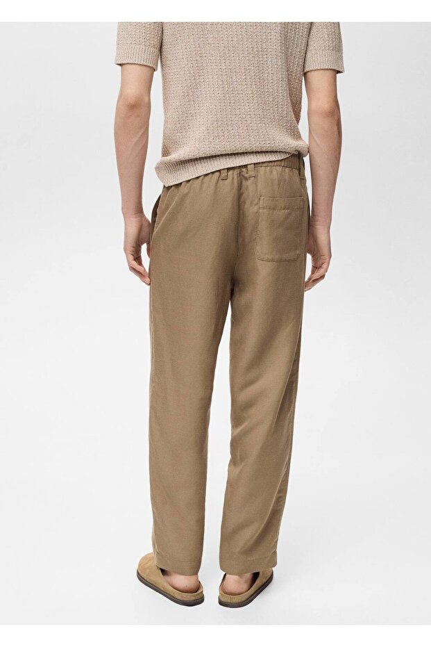 Keten Karışımı Elastik Belli Pantolon - 4