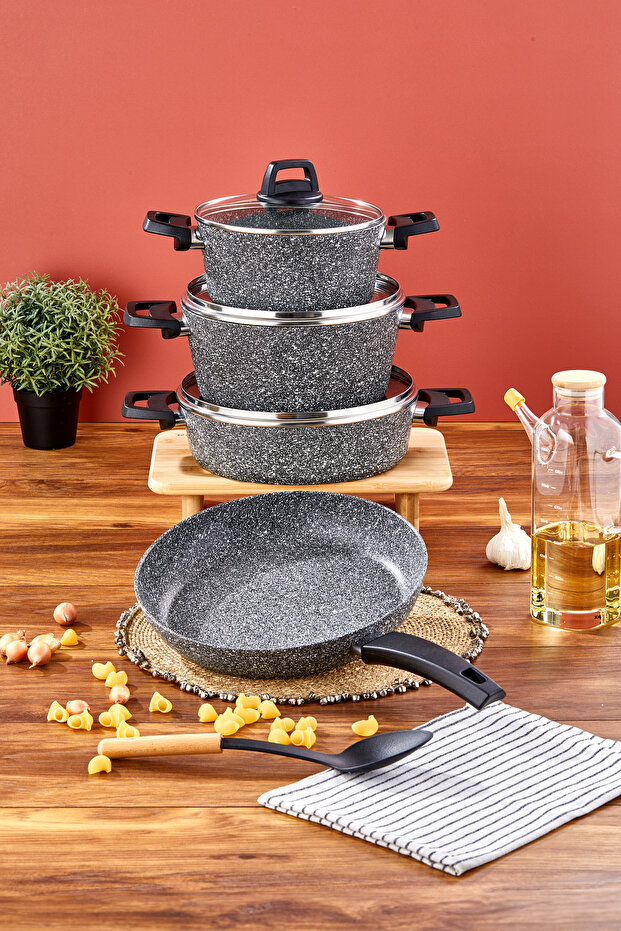 7 Piece Granite Pot Set - Gray - 4