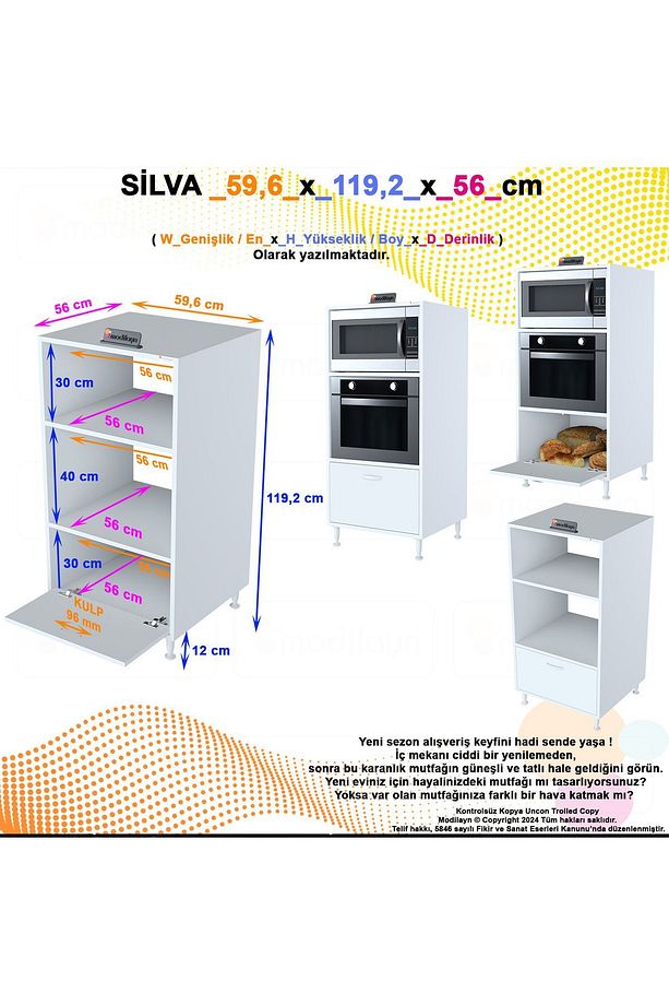 Silva 1 Kapaklı 59,6 x 119,2 x 56 cm Mini Fırın Mikrodalga Fırın Dolabı Çok Amaçlı Mutfak Dolabı - 2