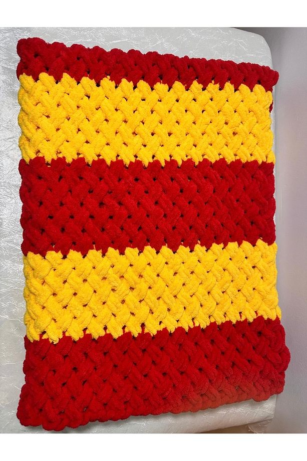 El Örgüsü Alize Puffy Bebek Battaniyesi Sarı Kırmızı Hasır Desen - 8