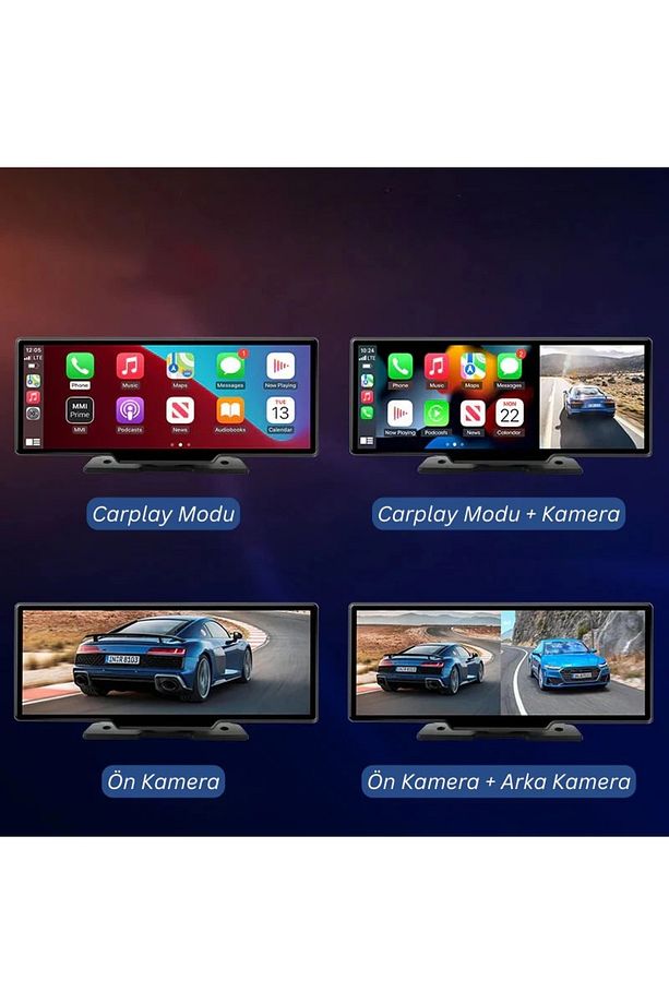 10.26" TAŞINABİLİR APPLE CARPLAY VE ANDROİD ÜÇ KAMERALI TÜRKÇE MENÜ ÇAKMAKLIKLI ARAÇ MULTİMEDYA - 2