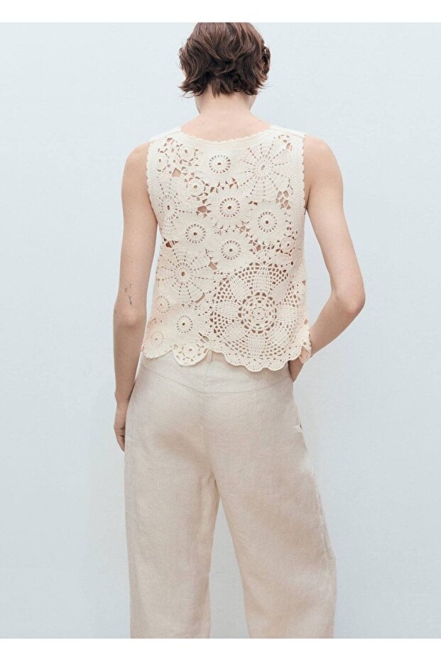 Kroşe çiçekli bluz - 4