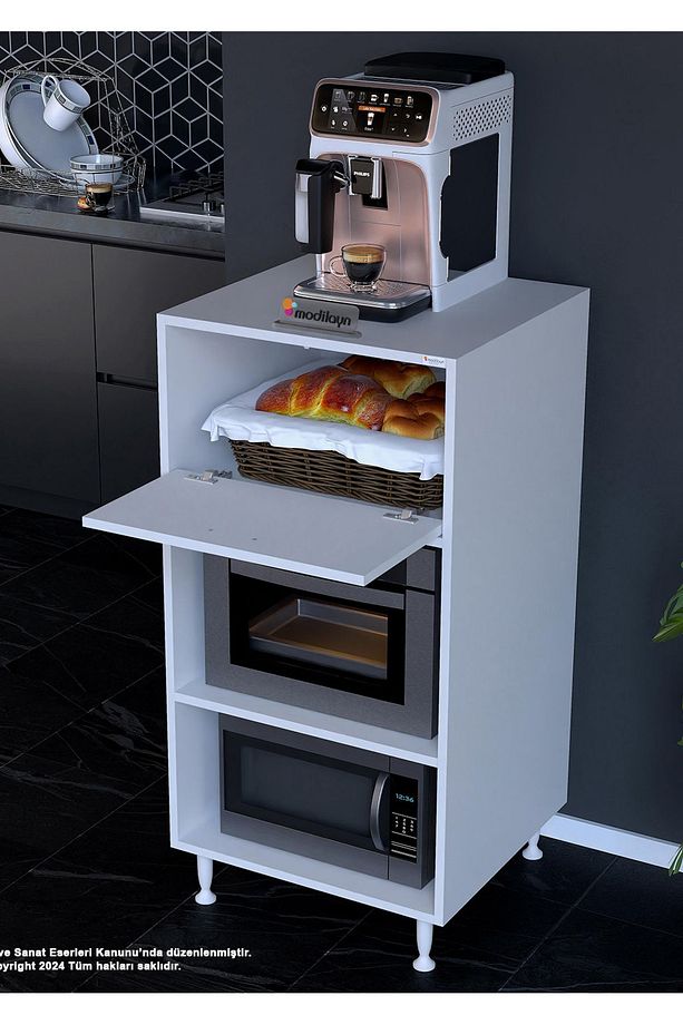 Silva Tek Kapaklı 59,6 x 119,2 x 56 cm Mini Fırın Mikrodalga Fırın Dolabı Çok Amaçlı Mutfak Dolabı - 1