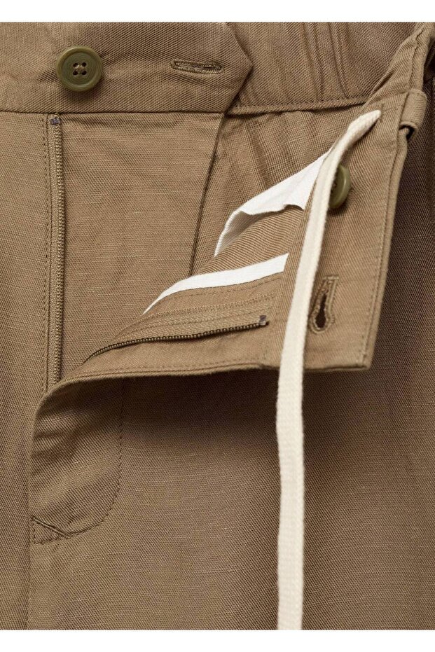 Keten Karışımı Elastik Belli Pantolon - 5