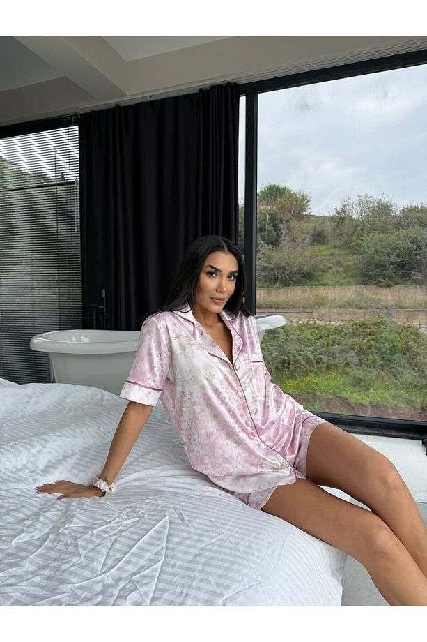 İpek Saten Şortlu Pijama Takımı-S - 5