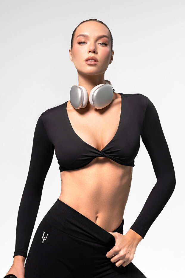 GalacticAura LongSleeve Crop Top Inkfall أسود