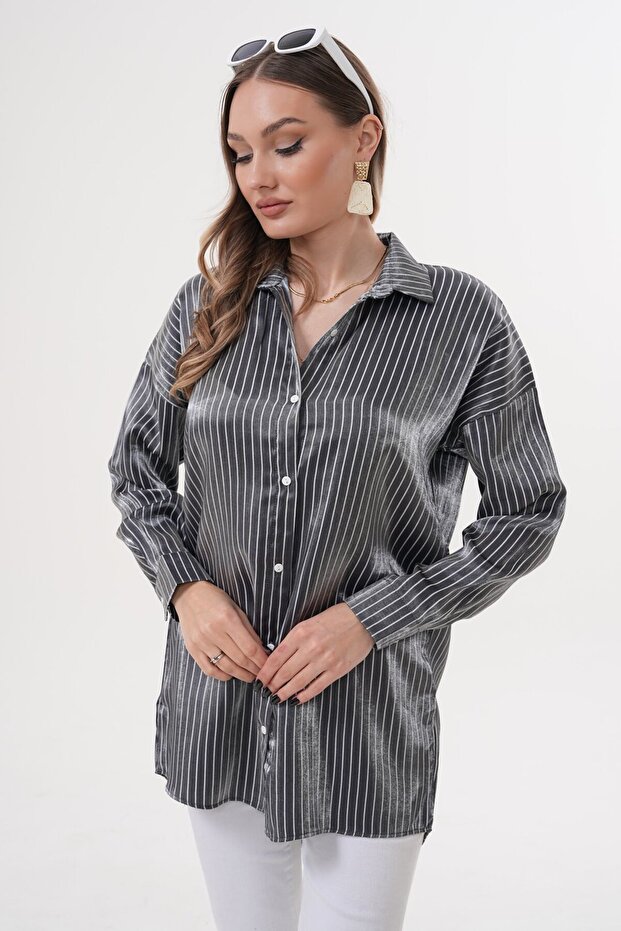 Simli Çizgili Gömlek - 2