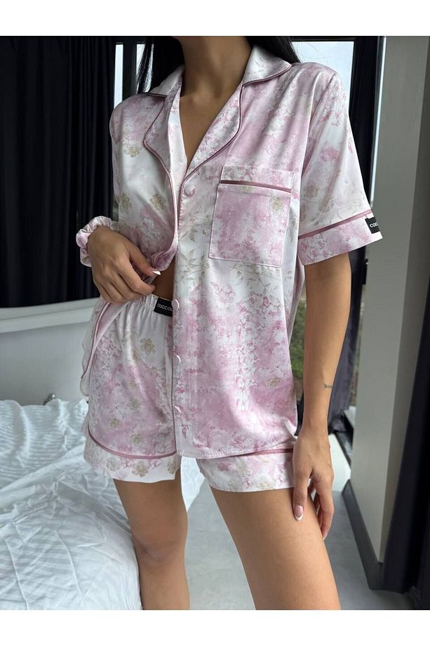 İpek Saten Şortlu Pijama Takımı-S - 1